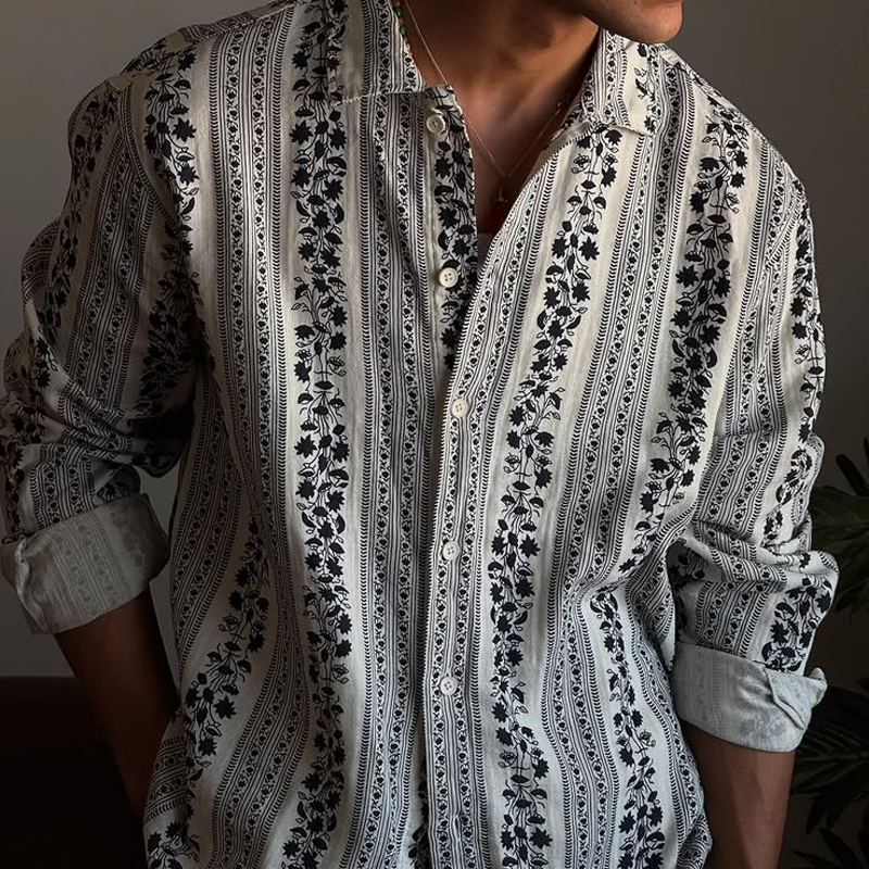 Men's Fashion Print Lapel Long Sleeve Casual Shirt MTA1487E0Z