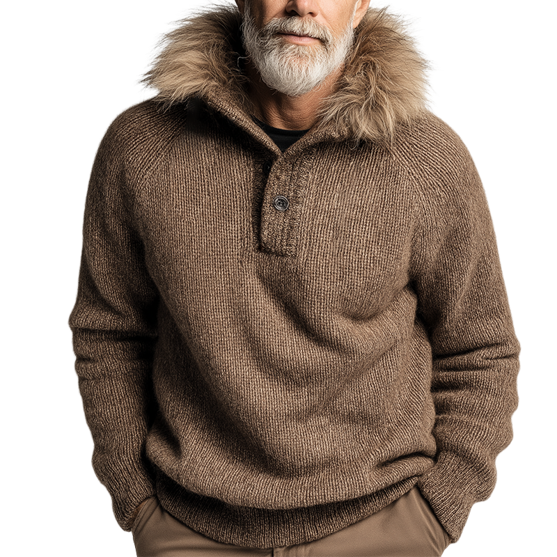 Men's Retro Casual Fur Collar Button Pullover Sweater MTA0172K2TO