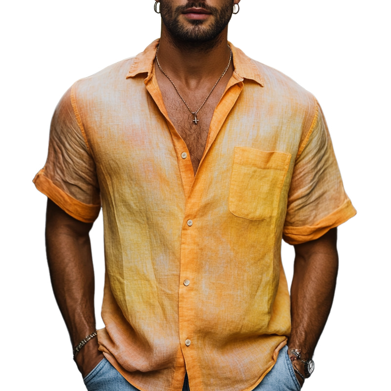 Men's Fashion Gradient Lapel Short Sleeve Casual Shirt MTA1457E0Z
