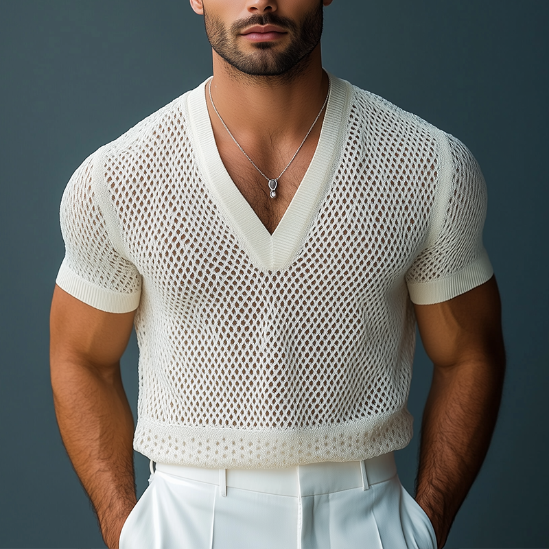 Men's Summer Fashion Knitted Mesh Short Sleeve T-Shirt MTA2278G6P