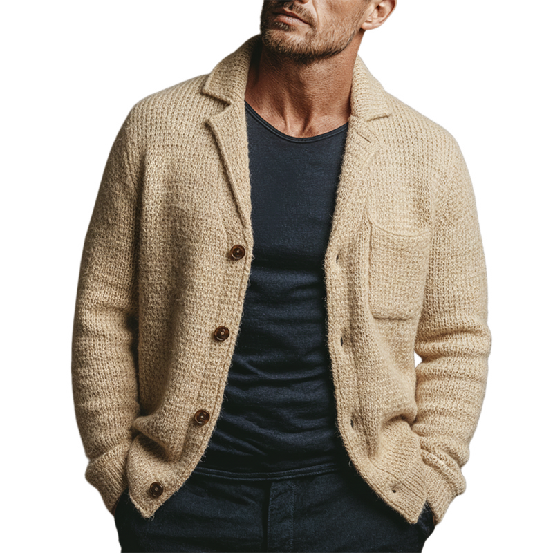 Men's Solid Color Faux Mohair Collar Knit Cardigan MTA0101K8X