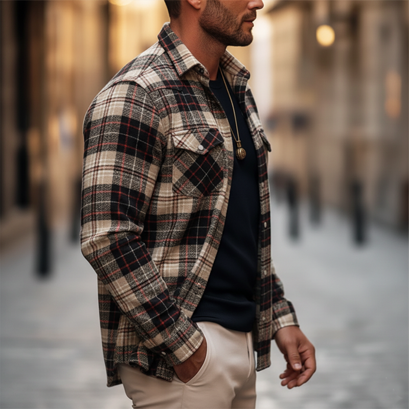 Men's Classic Plaid Casual Long-sleeved Shirt MTA2503L7U