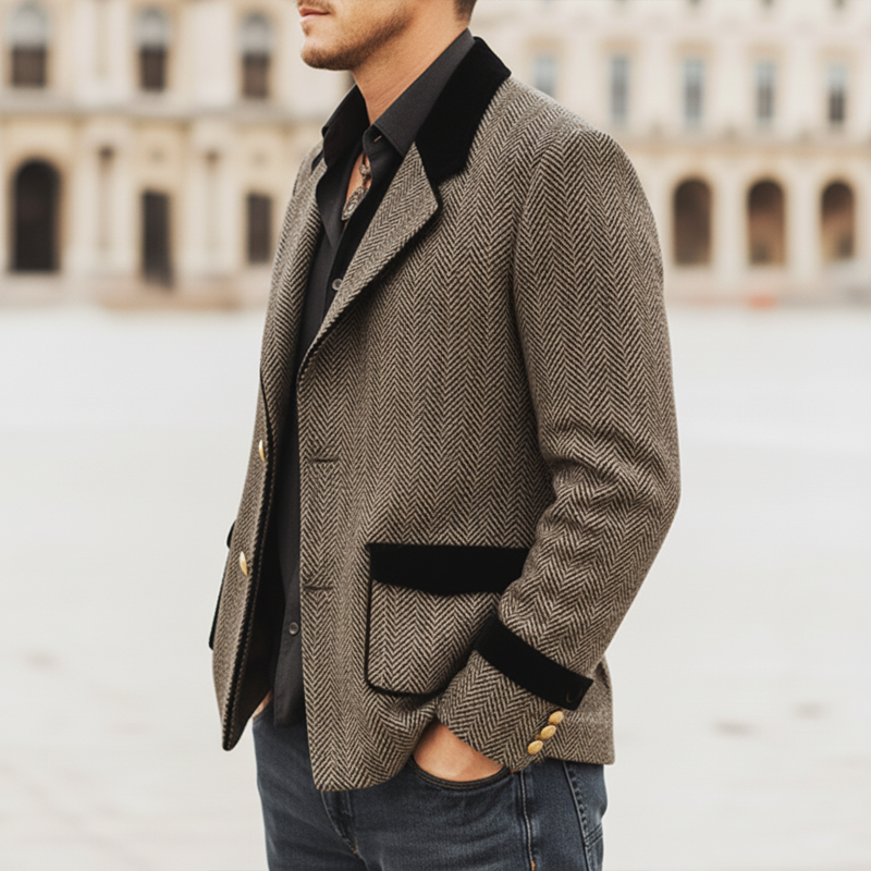 Men's Classic Color-block Faux Wool Two-button Jacket MTA2077L4U