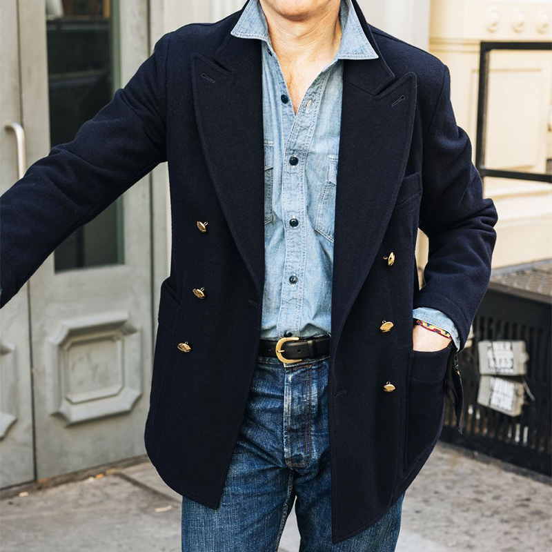 Men's Classic Navy Blue Double-breasted Short Coat MTA2481I2U