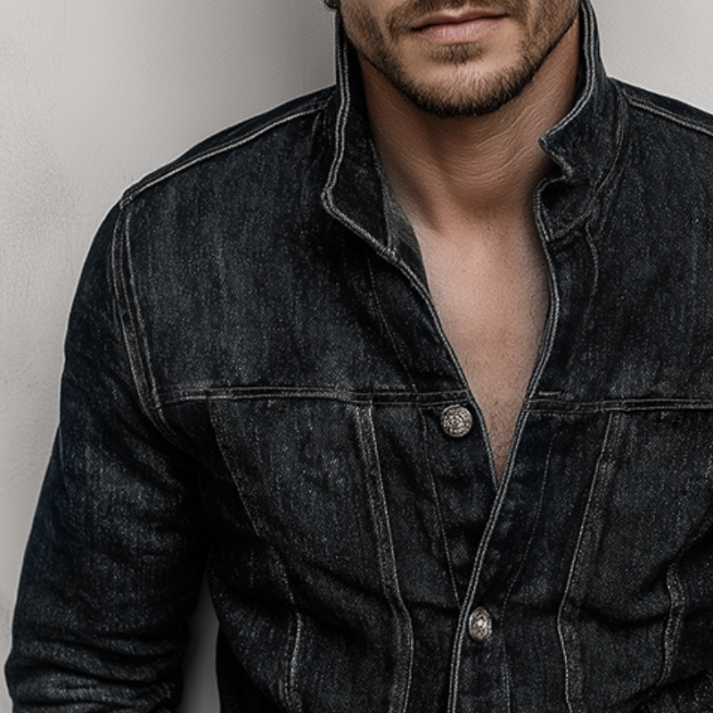 Men's Retro Casual Denim Washed Stand Collar Button Jacket MTA1072I2TO