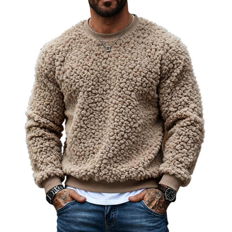 Men's Solid Color Polar Fleece Loose Crew Neck Sweatshirt MTA2433J6X