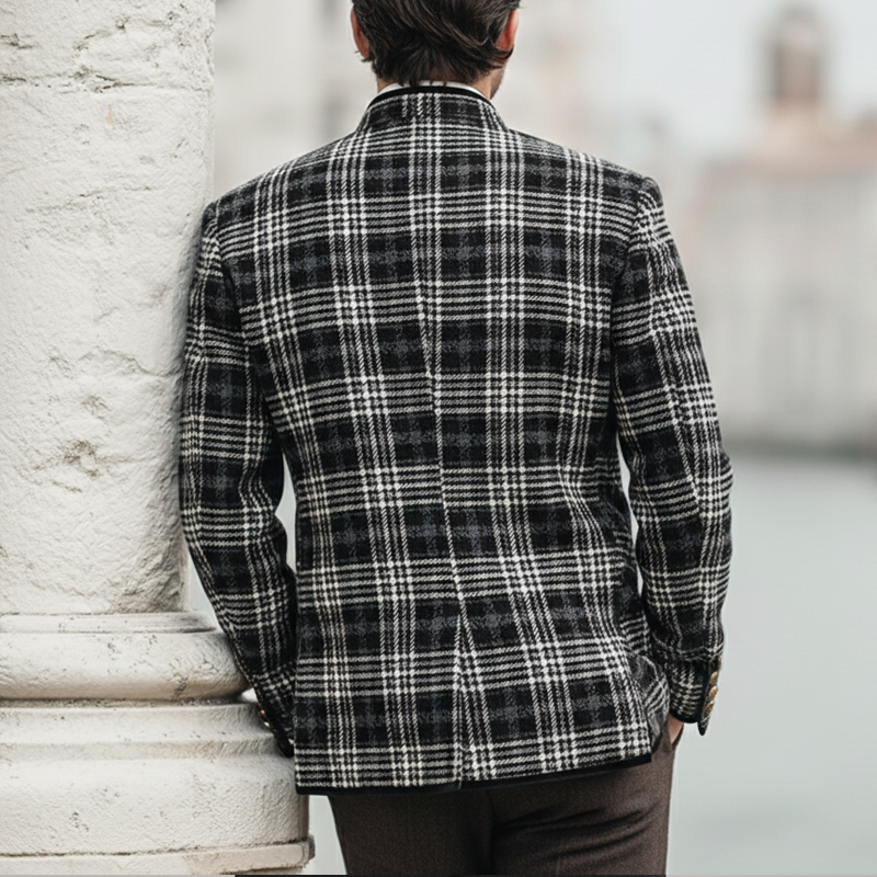 Men's Classic Plaid Faux Wool Diagonal Button Jacket MTA2208K9U