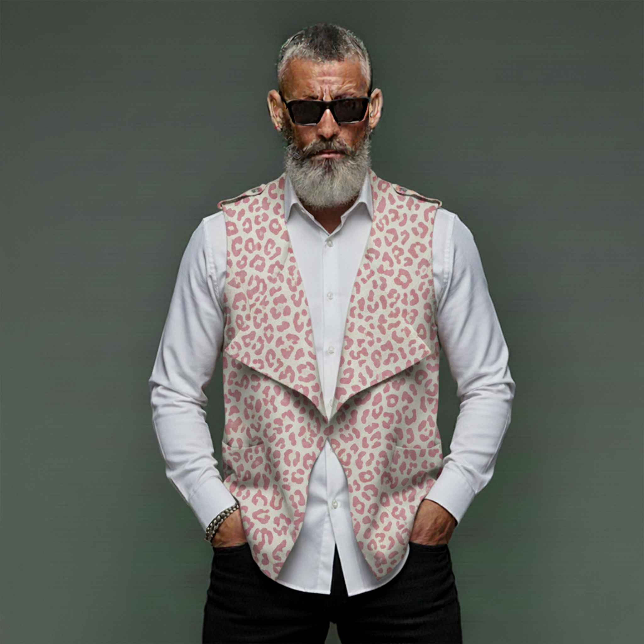 Men's Classic Casual Lapel Leopard Print Denim Vest MTA1917L2K