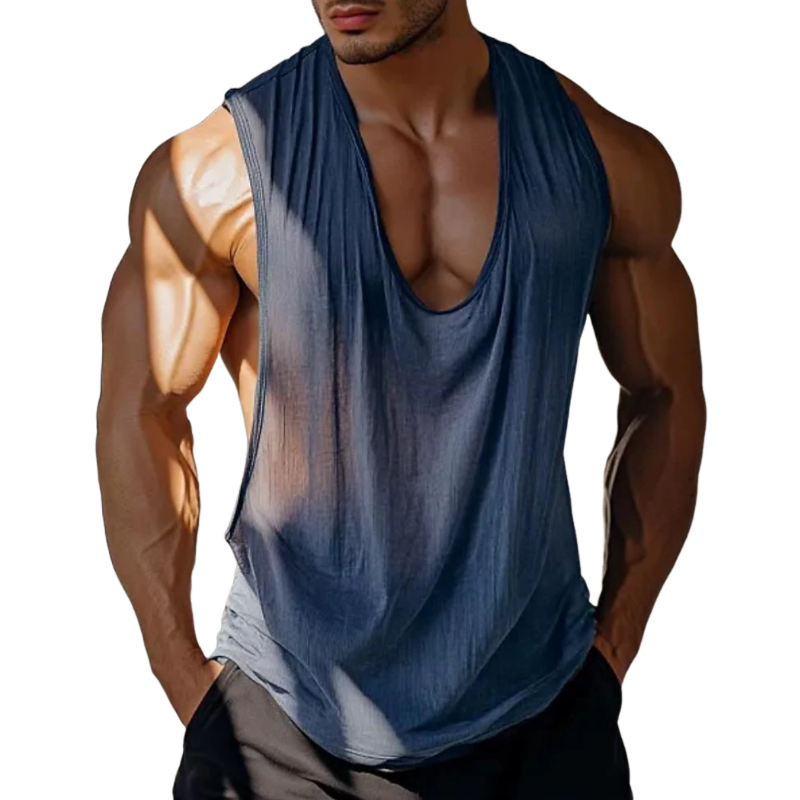 Men's Casual Cotton Blend Deep U Neck Draped Loose Tank Top MTA1442E5M