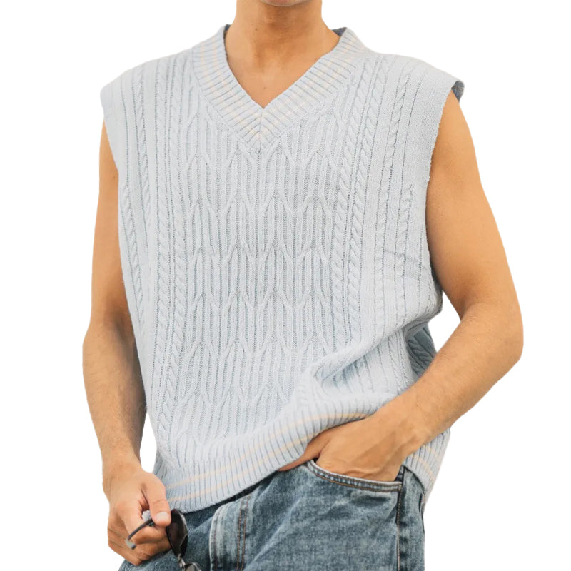 Men's Casual Cable Knitted V-Neck Vest MTA2334D0X