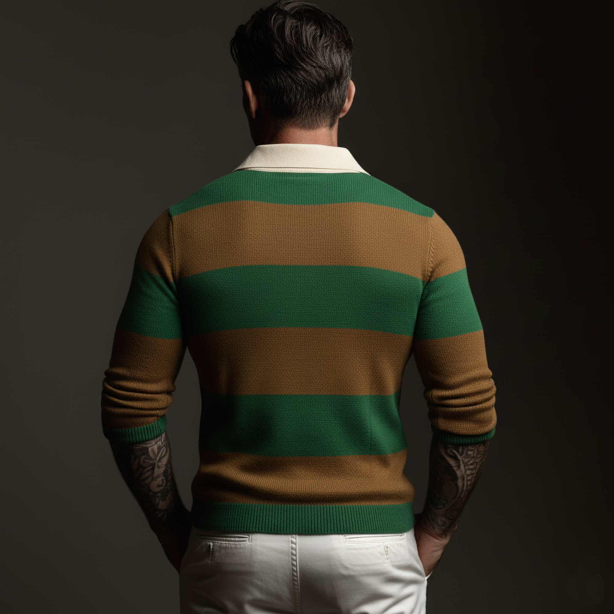 Men's Classic Casual Color-blocked Striped Slim Fit Sweater MTA0734K8K