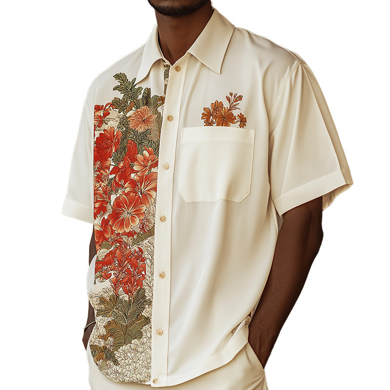 Men's Summer Fashion Floral Print Cotton Short Sleeve Shirt MTA1619E4P