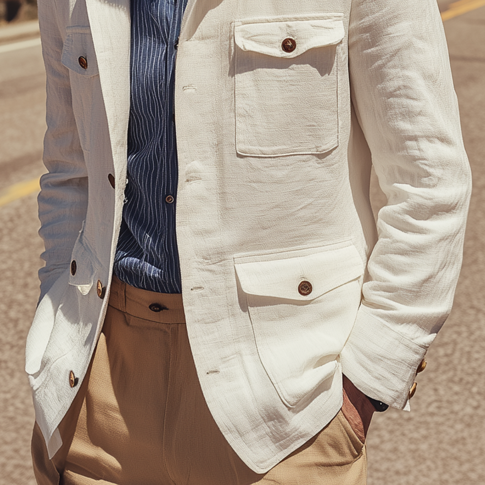 Men's Classic Retro Casual Lapel Multi-pocket Cotton And Linen Jacket MTA0104H4K