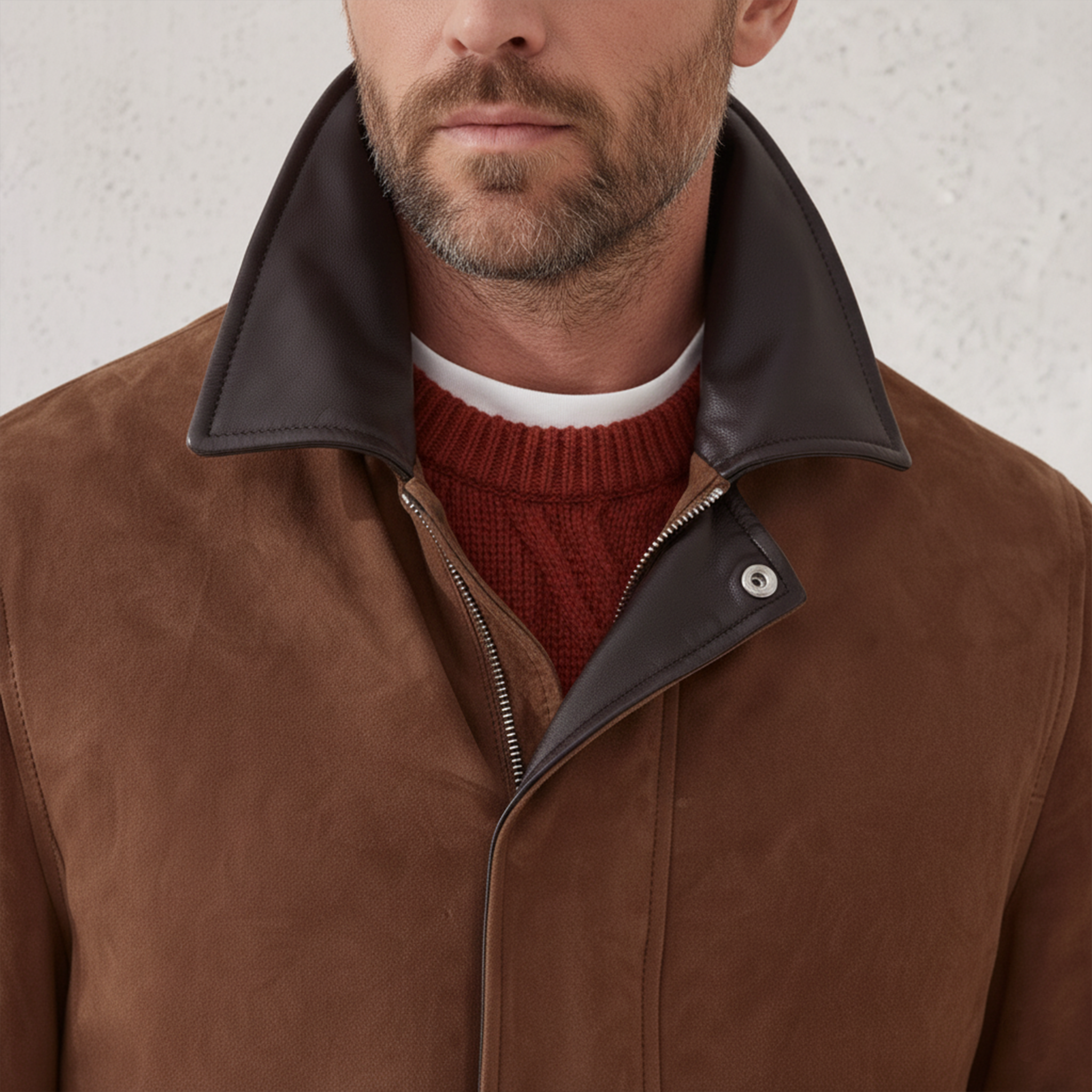 Men's Classic Retro Collar PU Leather Zipper Faux Suede Jacket MTA2262J5K