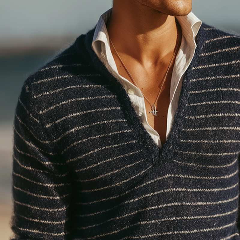 Men's Vintage Casual Knitted Striped V-neck Sweater MTA1912L2TO