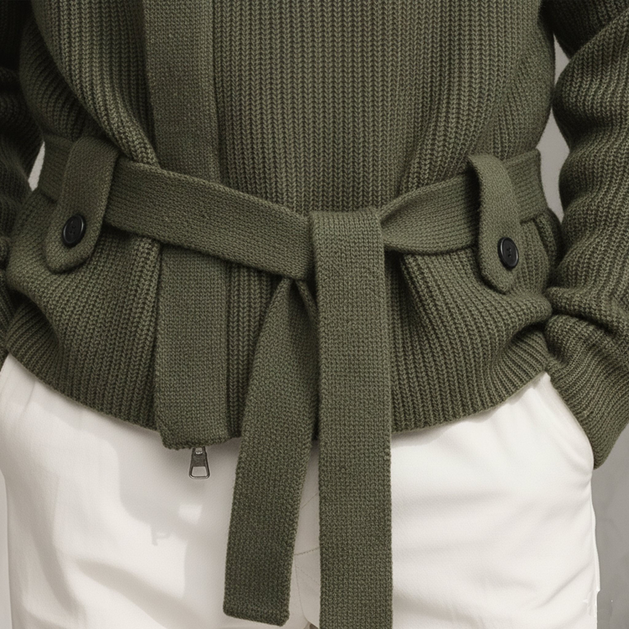 Men's Classic Casual Stand-up Collar Zip-up Knit Cardigan (belt Included) MTA0492K7K