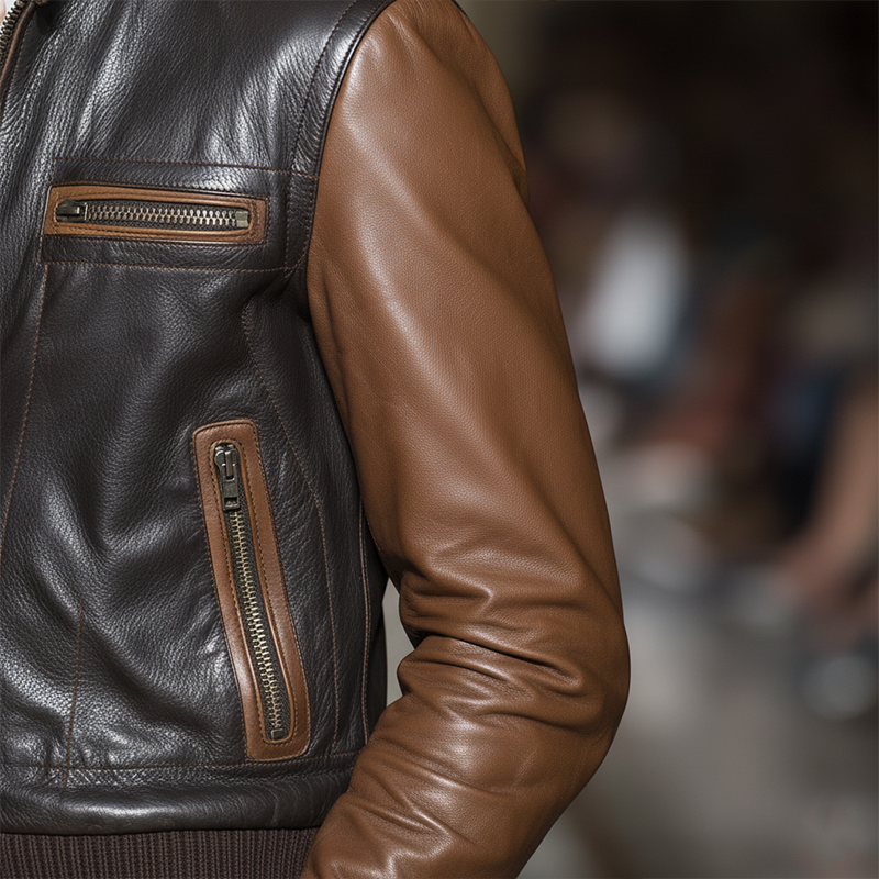 Men's Winter Retro PU Splicing Slim Leather Jacket MTA1460J1P