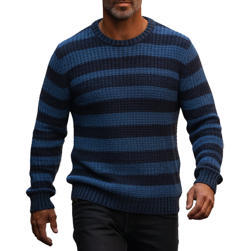 Men's Winter Retro Striped Cotton Yarn Knit Crew Neck Sweater MTA1118K7P