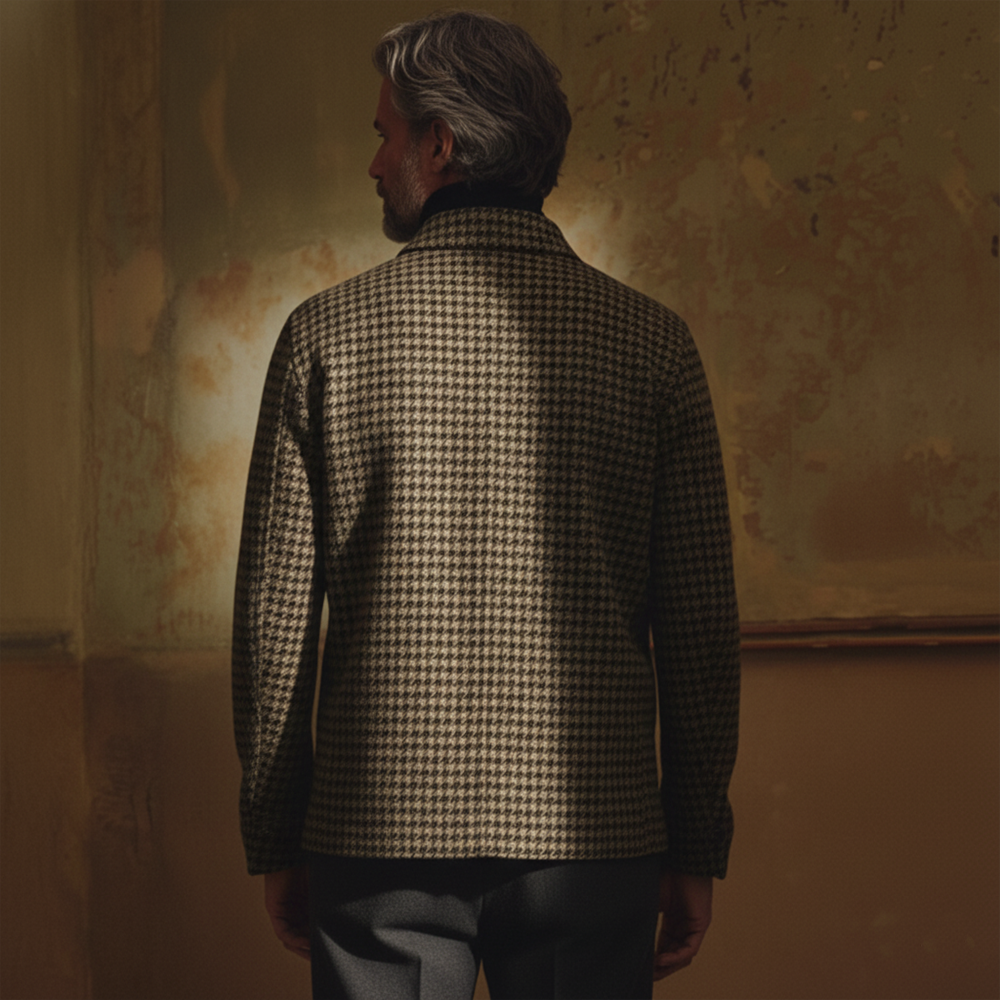 Men's Classic Light Business Style Houndstooth Wool Polo Shirt MTA0463K8K