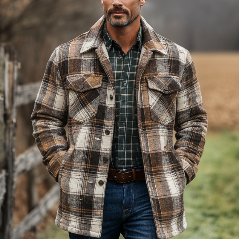 Men's Winter Retro Distressed Plaid Button Coat MTA1002K6P