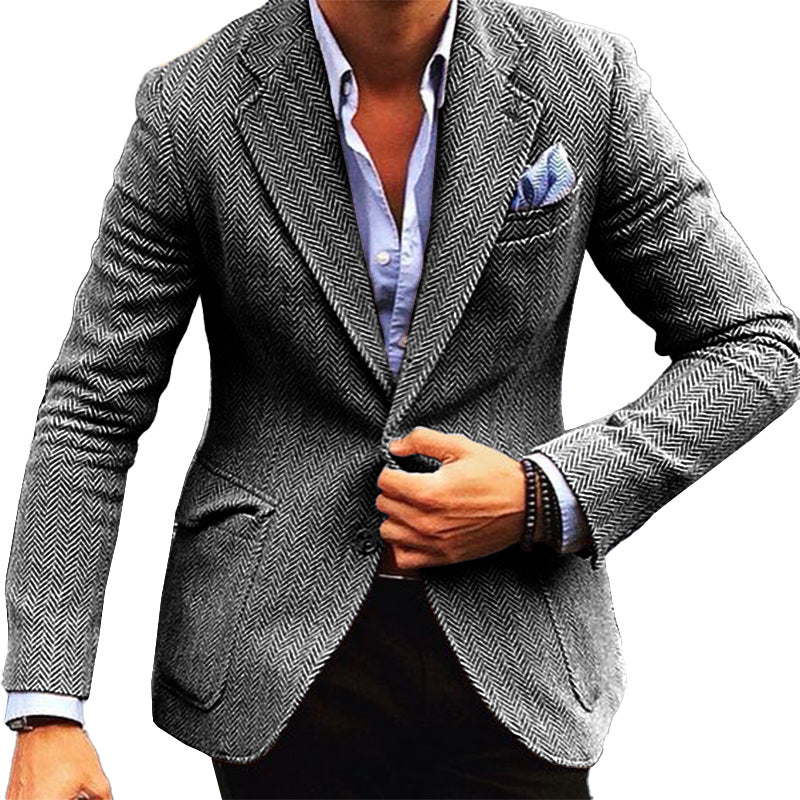 【24-Stunden-Versand】 Herren-Blazer im Vintage-Stil mit Fischgrätenmuster und einreihigem Revers 84719153M