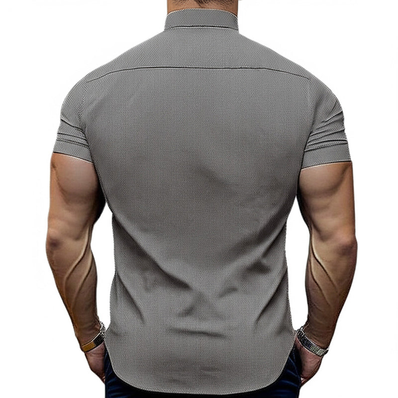 Men's Summer Business Textured Short Sleeve Slim Shirt MTA0301D4U