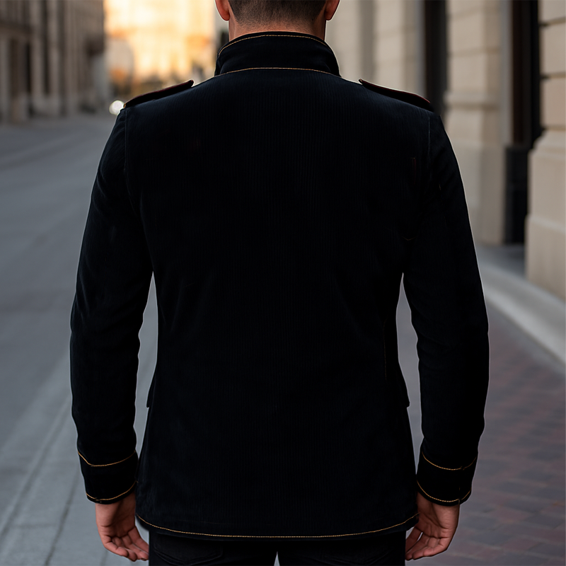 Men's Vintage Stand Collar Velvet Multi-Button Jacket MTA1901H1U