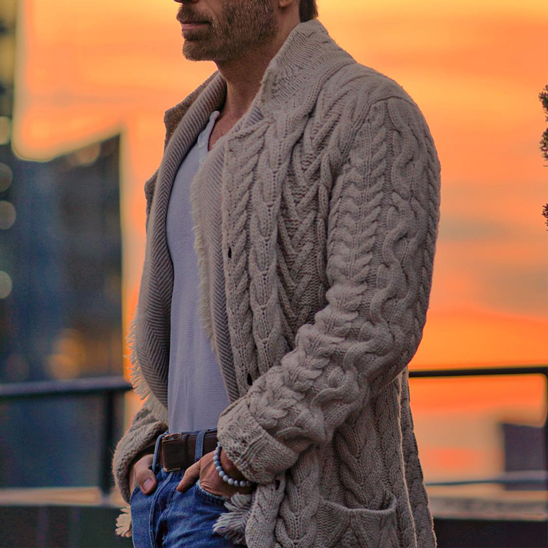 【Spedizione in 24 ore】Cardigan monopetto in maglia a trecce con colletto alto vintage da uomo 26165463Z