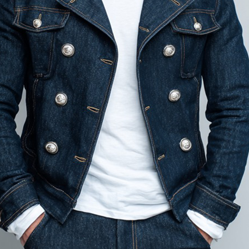 Men's Vintage Washed Solid Color Double Breasted Lapel Denim Jacket MTA1960I1X