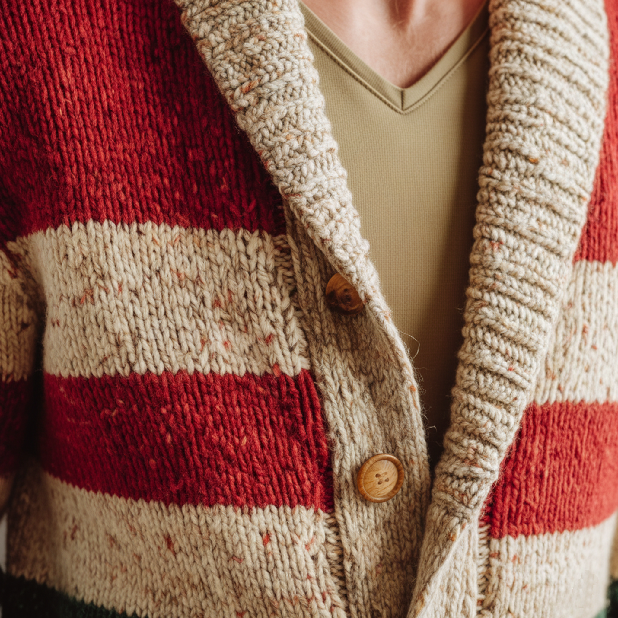 Men's Classic Casual Christmas Party Red And Green Horizontal Striped Cardigan MTA2968I8K