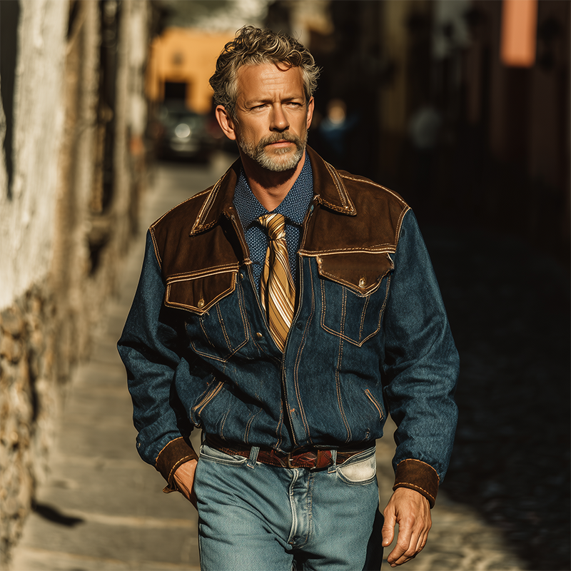 Men's Vintage Denim Faux Suede Long Sleeve Loose Jacket MTA0844I3P