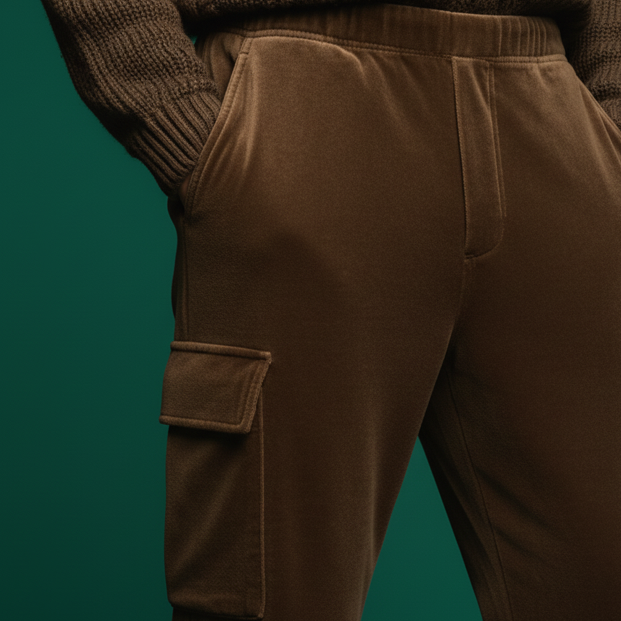 Men's Casual Faux Velvet Multi-pocket Elastic Waist Pants MTA1049K4K