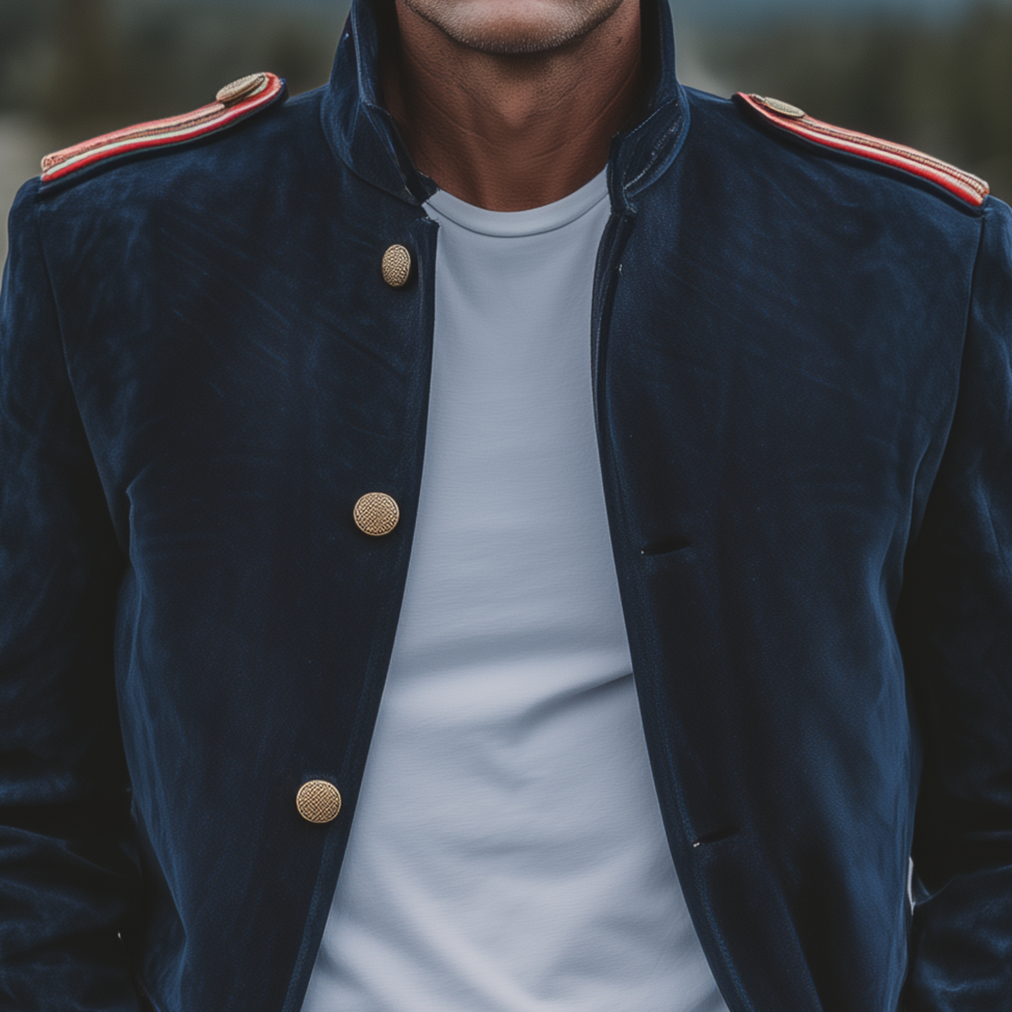 Men's Classic Retro Stand Collar Epaulette Contrast Color Suede Jacket MTA2750H4K