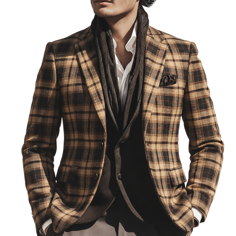 Men's Classic Business Plaid Two-button Double-vented Slim-fit Blazer MTA2857K2U