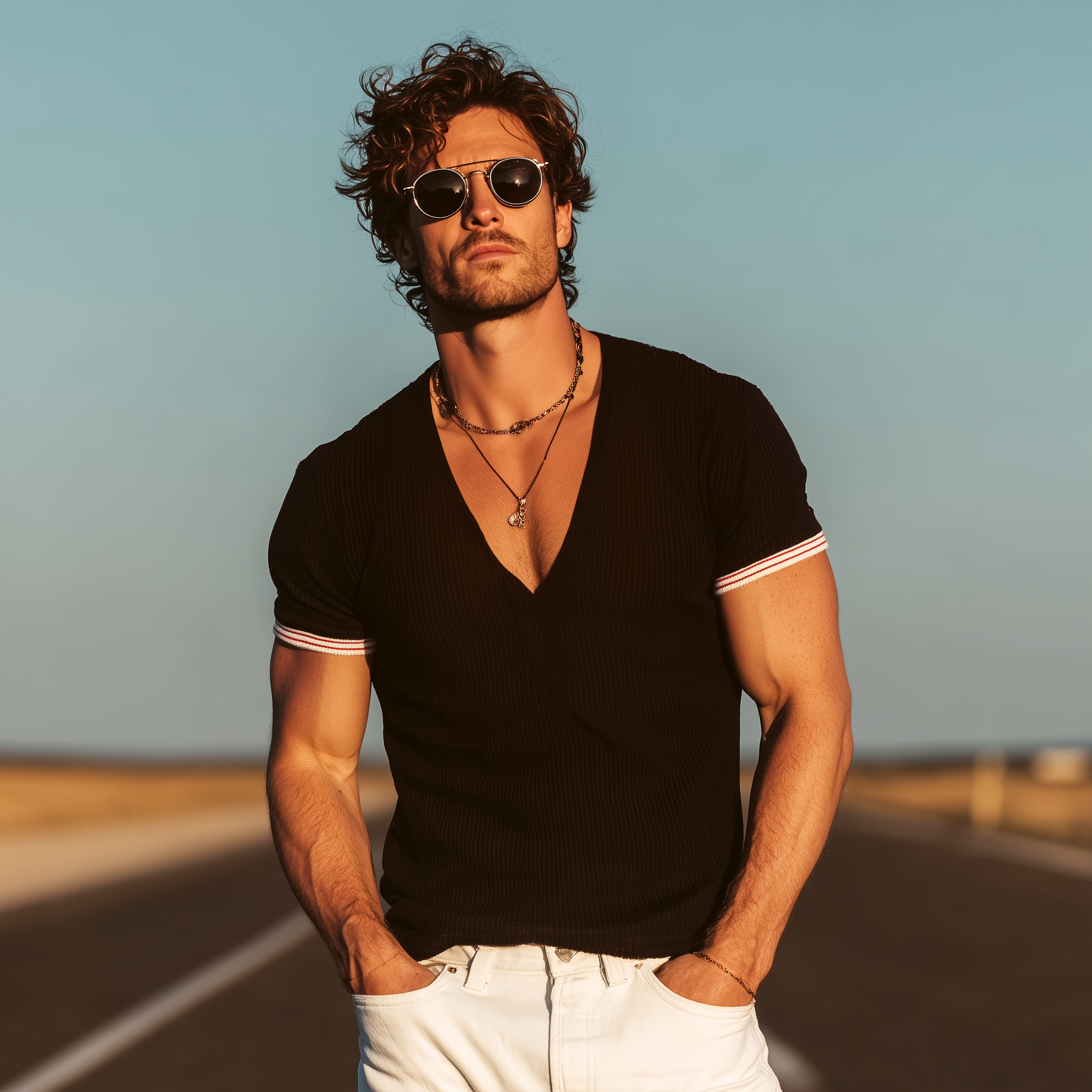 Men's Spring And Summer Casual Deep V Collar Cuffs Ribbed Slim Fit Ribbed Texture Knitted Short-sleeved T-shirt MTA2278G6K