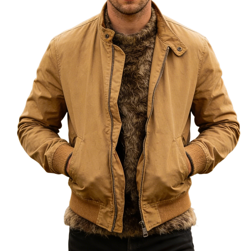 Men's Retro Casual Zipper Stand Collar Jacket MTA1230L0TO