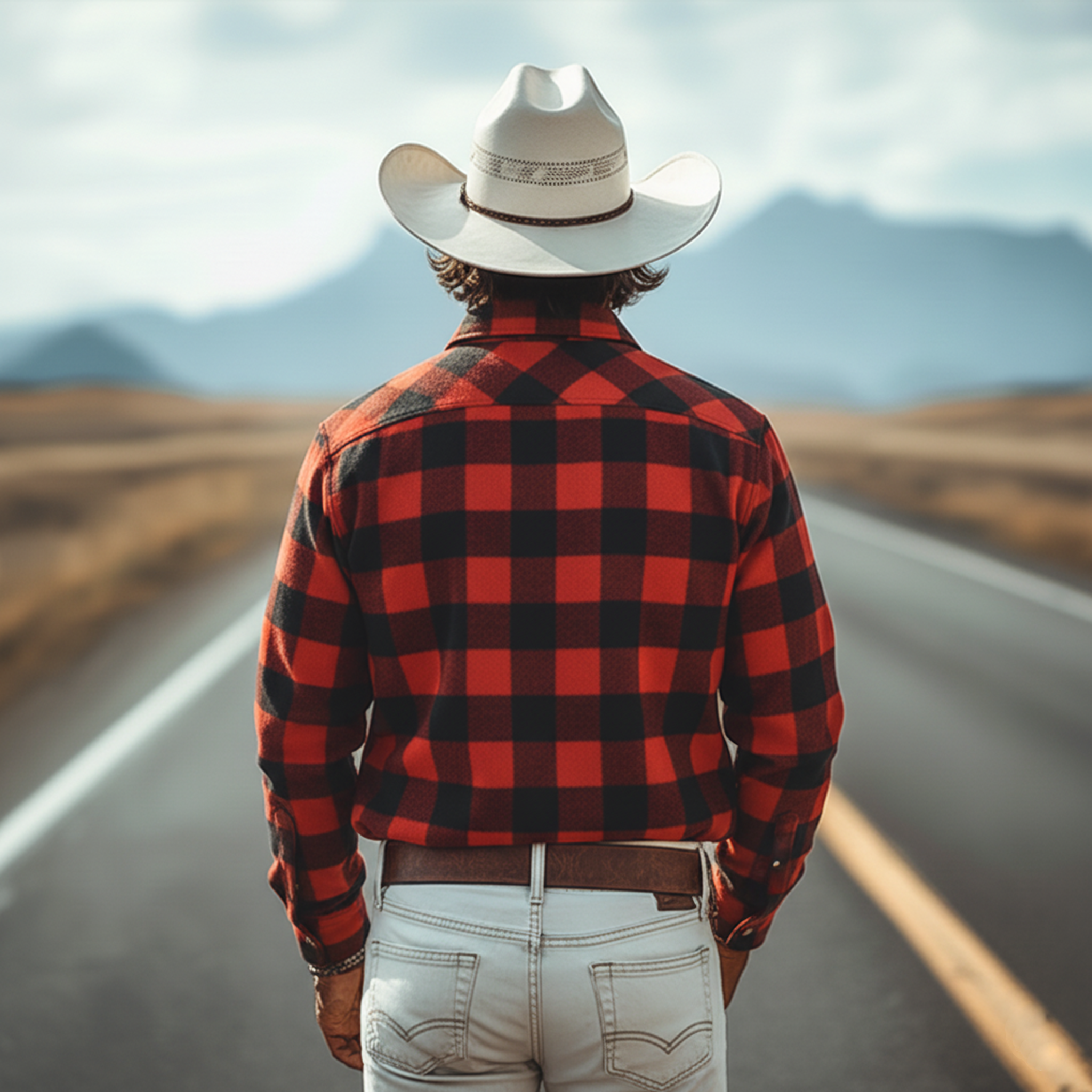 Men's Classic Western Tough Brushed Check Cotton Blend Pocket Long Sleeve Shirt MTA2131J9K