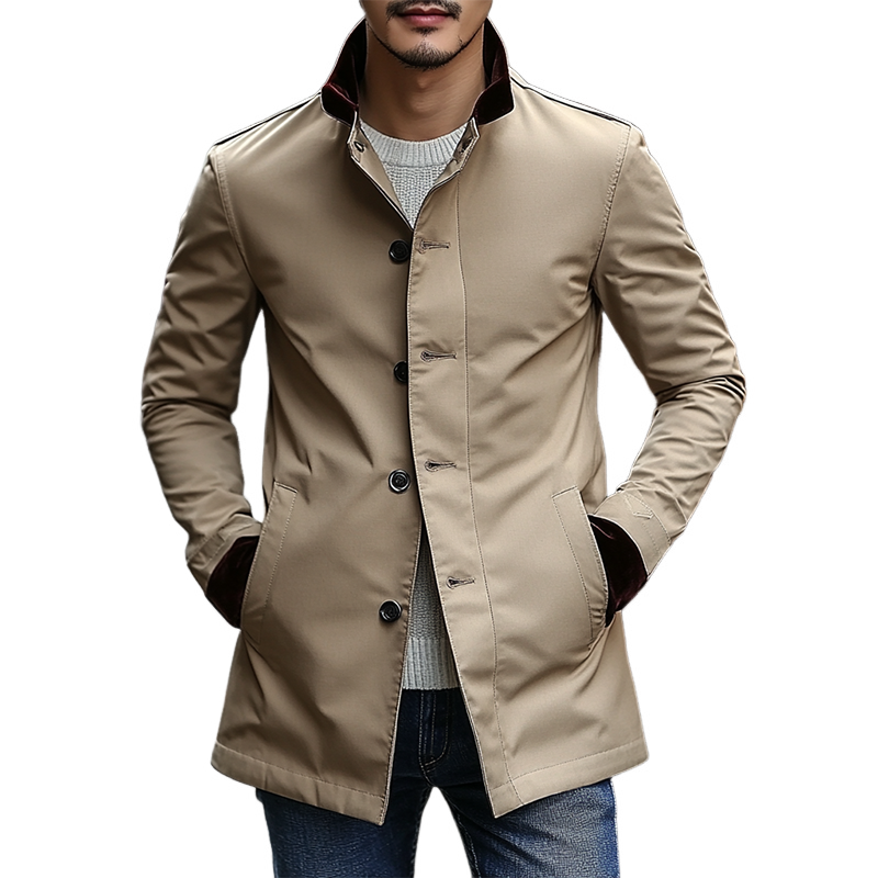 Men's Color-blocked Lapel Slim-fit Mid-length Coat MTA3093J0X