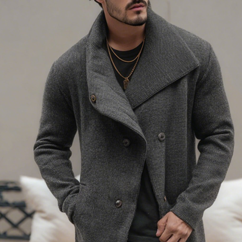Men's Retro Casual Knit Double-Breasted Long Cardigan MTA3185J2TO