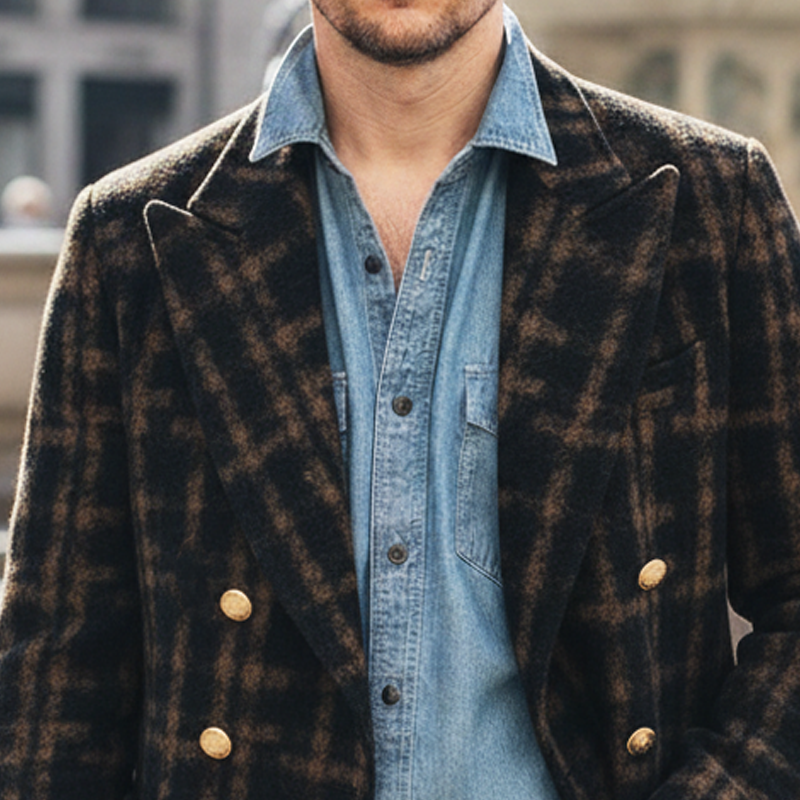 Men's Classic Vintage Plaid Double-breasted Short Coat MTA2912I8U