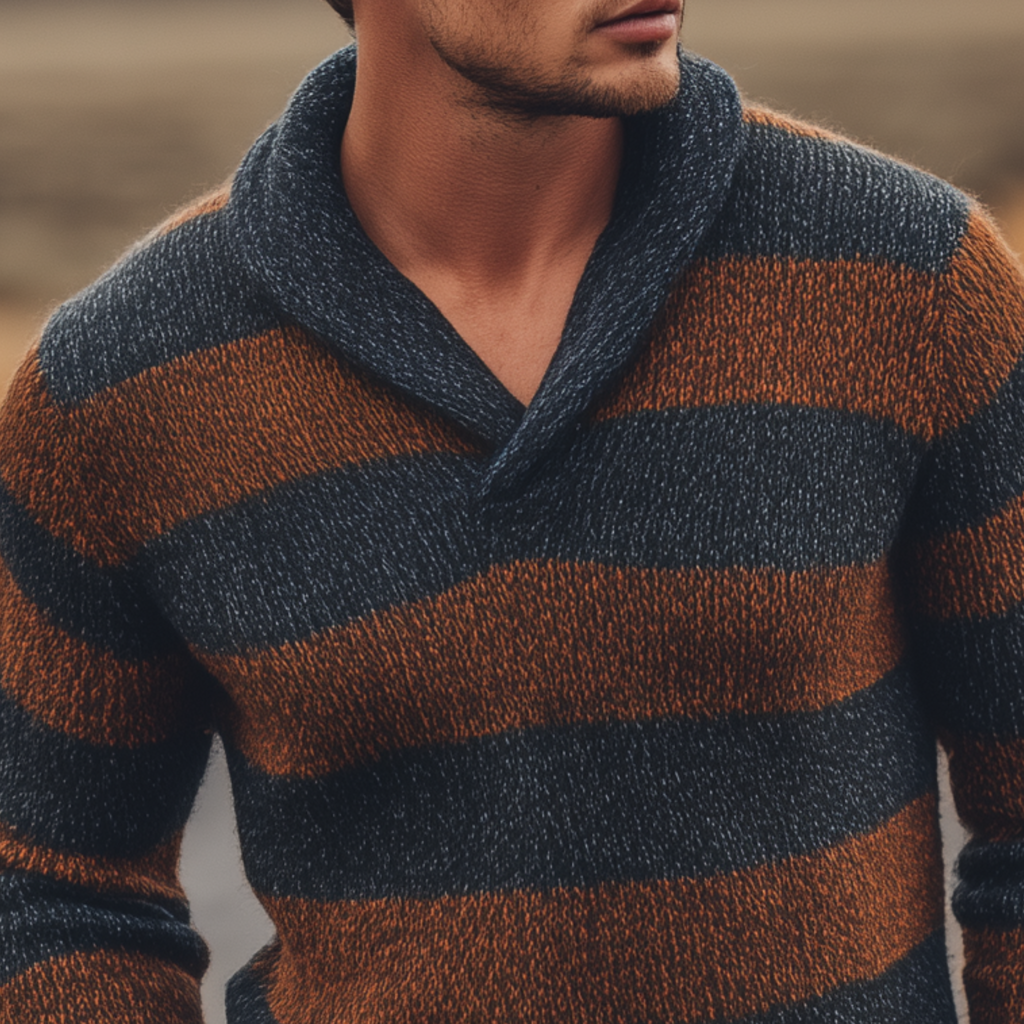 Men's Classic Casual V-neck Contrast Striped Slim-fit Sweater MTA3077H8K