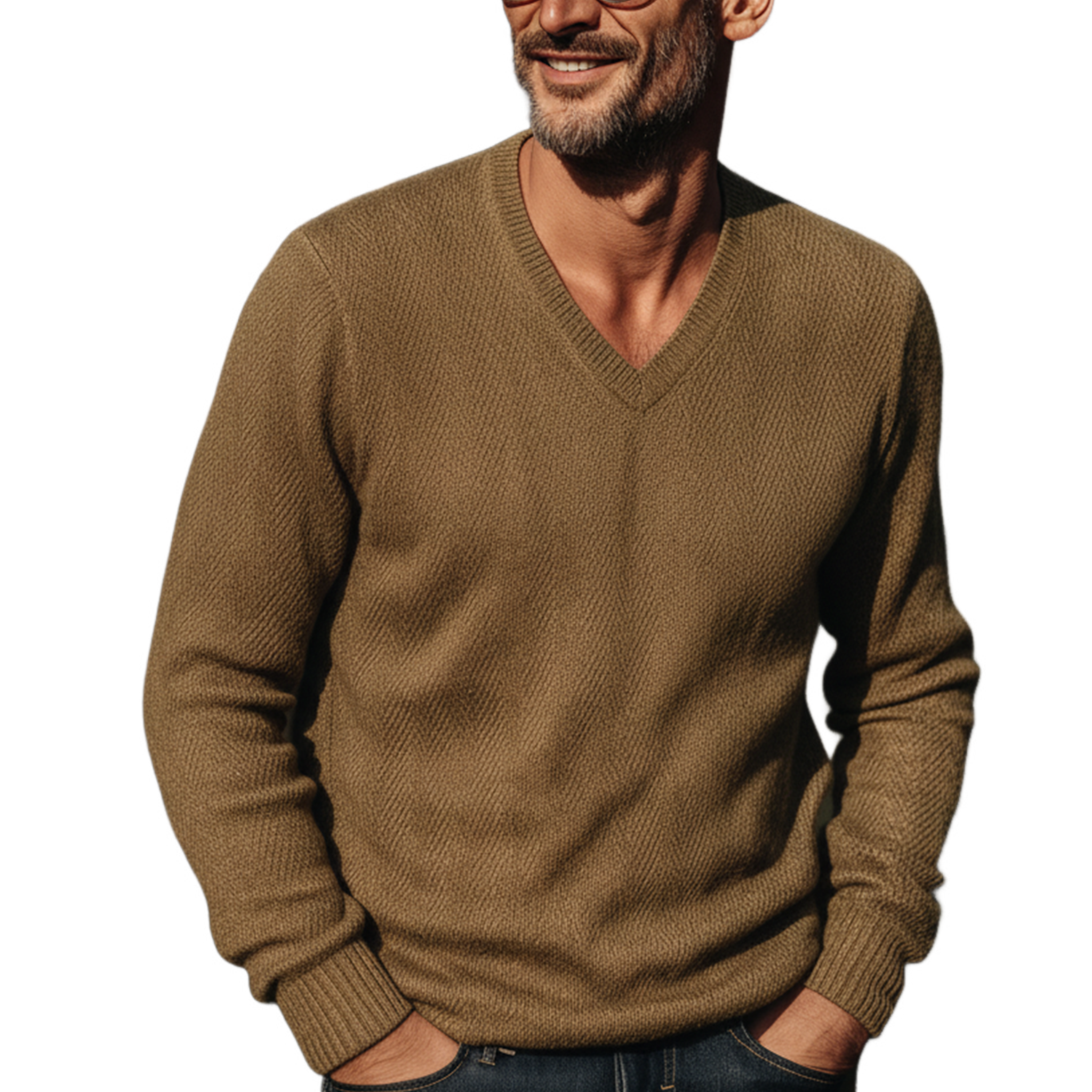 Men's Classic Casual V-neck Houndstooth Textured Sweater MTA2574J1K