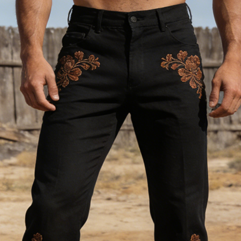 Men's Retro Cotton Embroidered Casual Pants MTZ1237A6TO