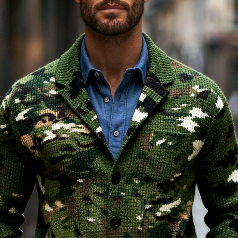 Men's Casual Camouflage Waffle Print Lapel Blazer MTA2417J1X