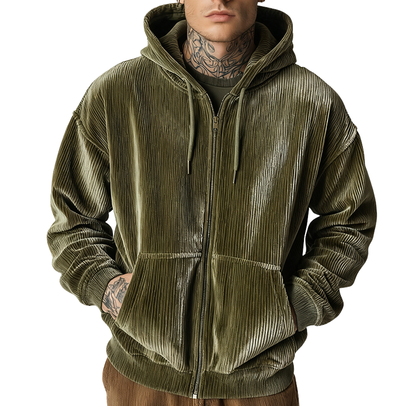 Men's Retro Casual Corduroy Hooded Zip-Up Jacket MTA0453K9TO
