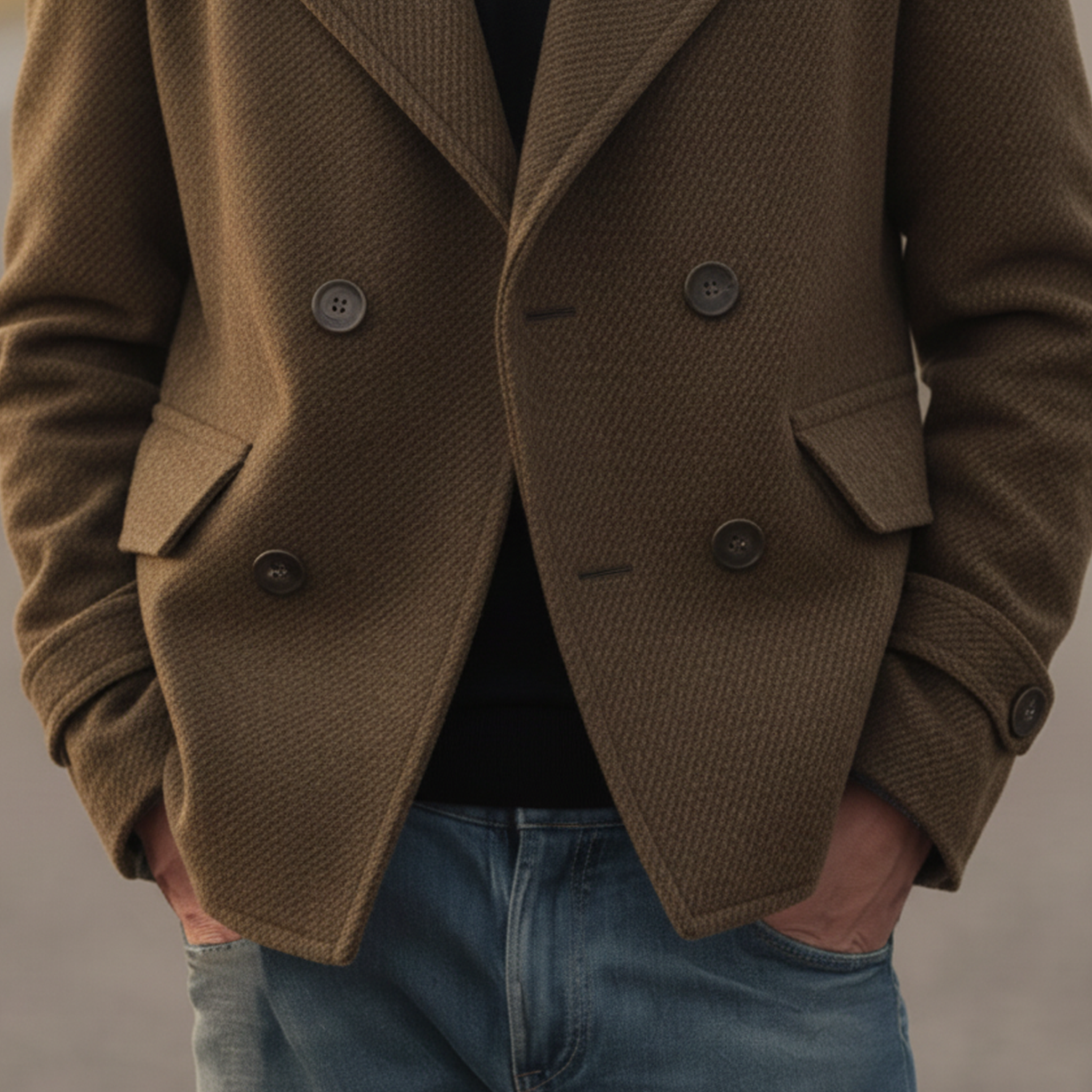 Men's Classic Retro Lapel Double-breasted Faux Twill Jacket MTA3188J6K