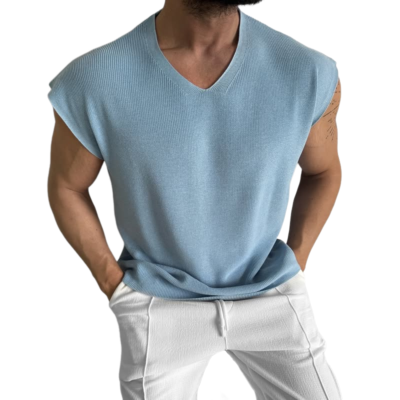 Men's Solid Knit V Neck Sleeveless Sweater T-shirt MTA1190D2Z