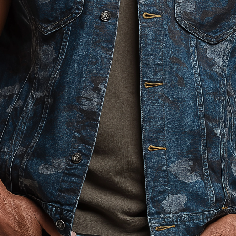 Men's Summer Fashion Camouflage Washed Denim Vest MTA0672F8P