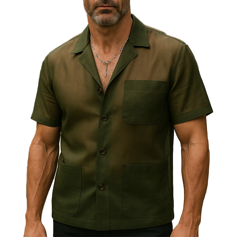 Men's Summer Breathable And Comfortable Solid Color Organza Short-Sleeved Shirt MTA2437E5P