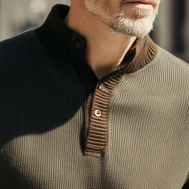 Men's Autumn And Winter Simple Knitted Henley Collar Warm Sweater MTA0880I3P